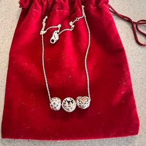 Pandora Silver Filigree Bead Necklace with Three Detailed Charms
